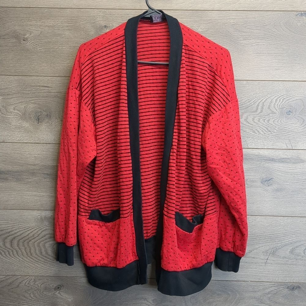 Lori From California Red and Black Striped Cardigan Womens Size XL